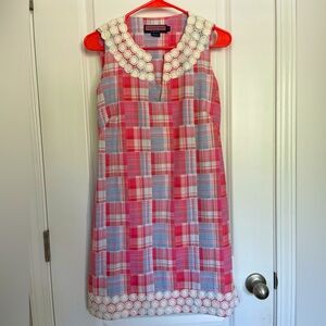 Vineyard Vines madras cotton shift dress with embroidered trim